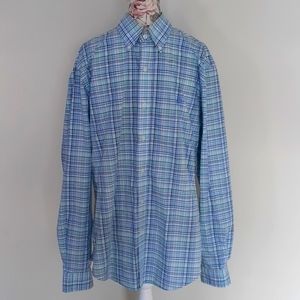 Ralph Lauren blue plaid no iron casual button down shirt ❤️